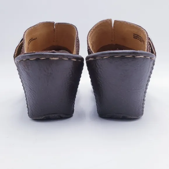 Born Shoes Womens Size 10 Mule Clogs Brown Leather Buckle Slip On Wedge Heels