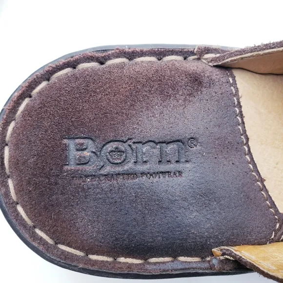 Born Shoes Womens Size 10 Mule Clogs Brown Leather Buckle Slip On Wedge Heels