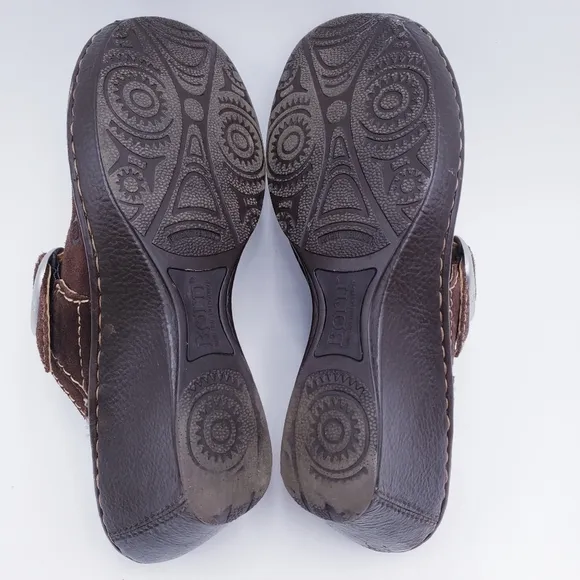 Born Shoes Womens Size 10 Mule Clogs Brown Leather Buckle Slip On Wedge Heels