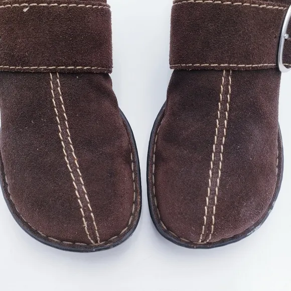 Born Shoes Womens Size 10 Mule Clogs Brown Leather Buckle Slip On Wedge Heels