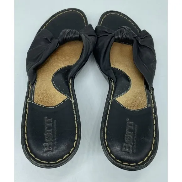 Born Wedge Sandals Black Leather US size 9 #3890L3