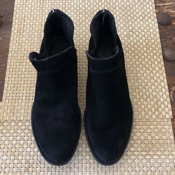 Born Kerri Black Suede Low Heel Ankle Boots Size 8