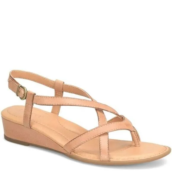 Born Sibyl BR0055702 Sandals Women's 7 Tan Leather Wedge Heel Slingback ZPO1137