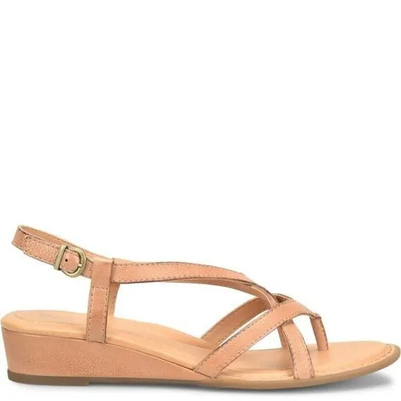 Born Sibyl BR0055702 Sandals Women's 7 Tan Leather Wedge Heel Slingback ZPO1137