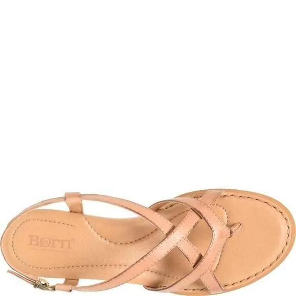Born Sibyl BR0055702 Sandals Women's 7 Tan Leather Wedge Heel Slingback ZPO1137