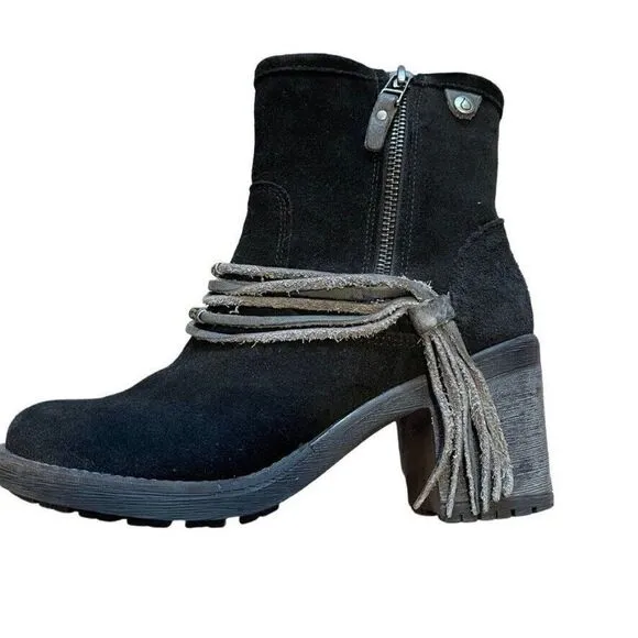 Bos &amp; Co Black Suede Fringe Ankle Bootie Boots Western Block Heel Sz 36
