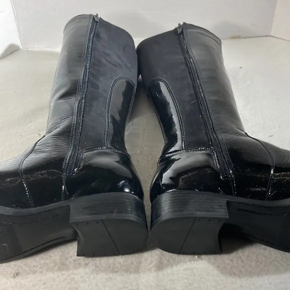 Bos &amp; Co Women’s Black Patent Leather and Micro Suede Tall Moto Goth Emo Boots