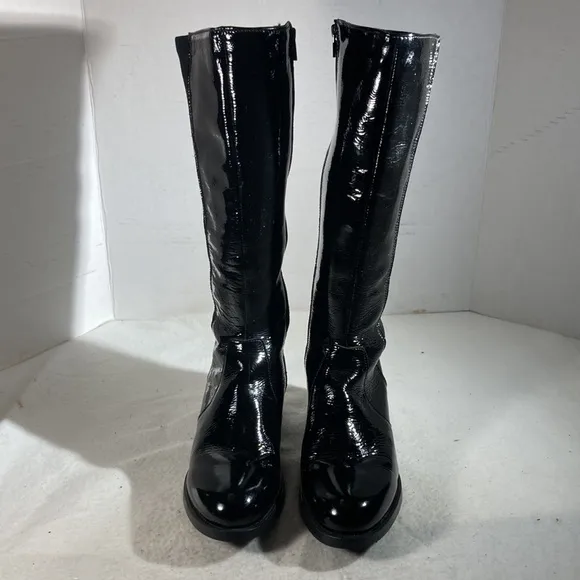 Bos &amp; Co Women’s Black Patent Leather and Micro Suede Tall Moto Goth Emo Boots