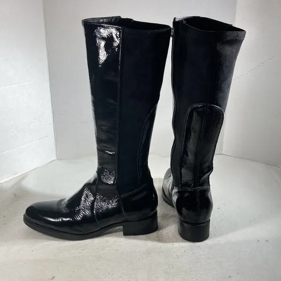 Bos &amp; Co Women’s Black Patent Leather and Micro Suede Tall Moto Goth Emo Boots
