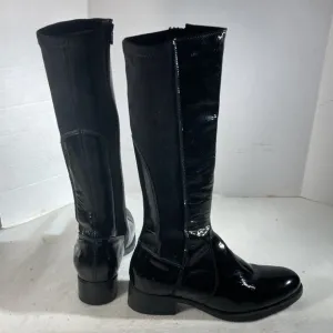 Bos &amp; Co Women’s Black Patent Leather and Micro Suede Tall Moto Goth Emo Boots