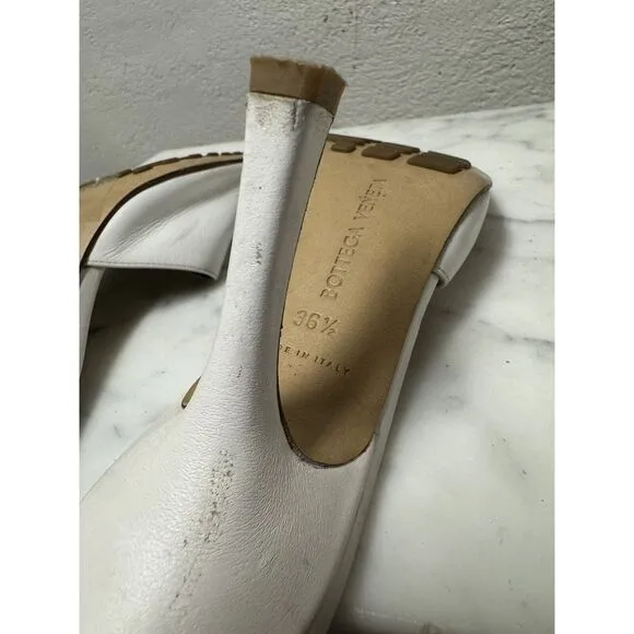 BOTEGGA VENETA‎ $990 WHITE NAPA LEATHER 3.5&quot; WEDGE HEEL SLIDE SANDALS - 6.5/36.5