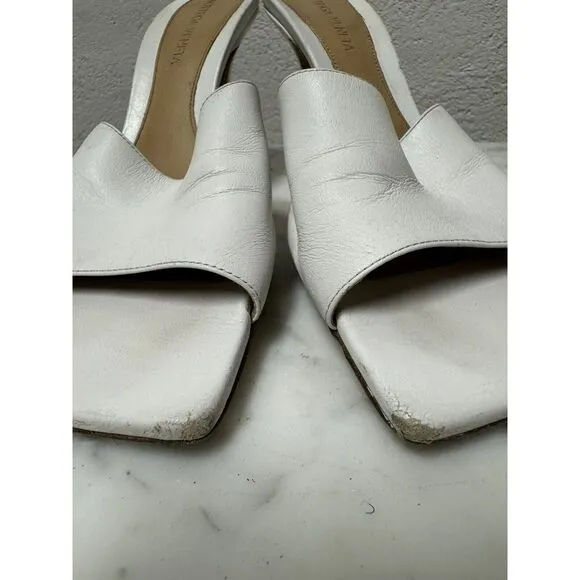 BOTEGGA VENETA‎ $990 WHITE NAPA LEATHER 3.5&quot; WEDGE HEEL SLIDE SANDALS - 6.5/36.5