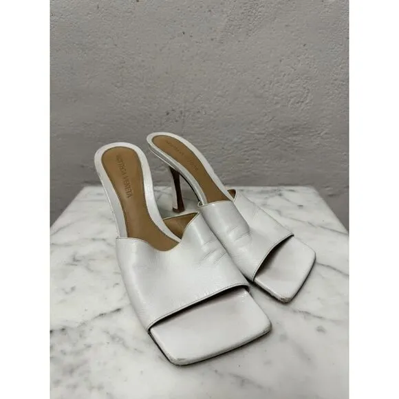 BOTEGGA VENETA‎ $990 WHITE NAPA LEATHER 3.5&quot; WEDGE HEEL SLIDE SANDALS - 6.5/36.5