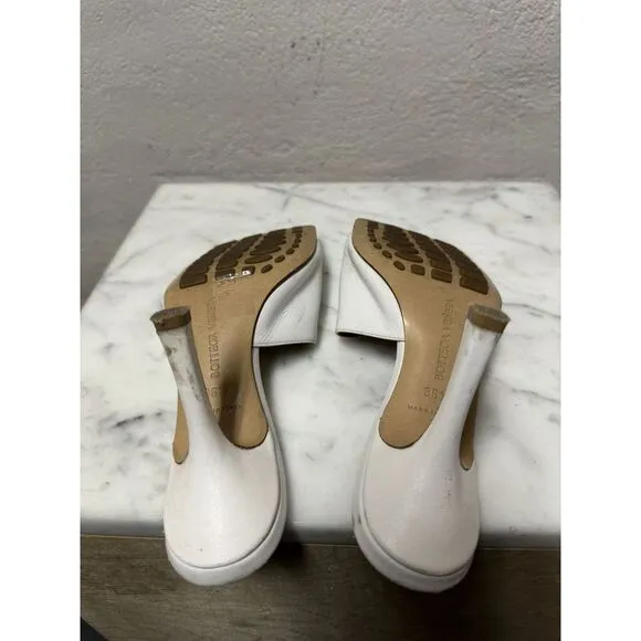 BOTEGGA VENETA‎ $990 WHITE NAPA LEATHER 3.5&quot; WEDGE HEEL SLIDE SANDALS - 6.5/36.5