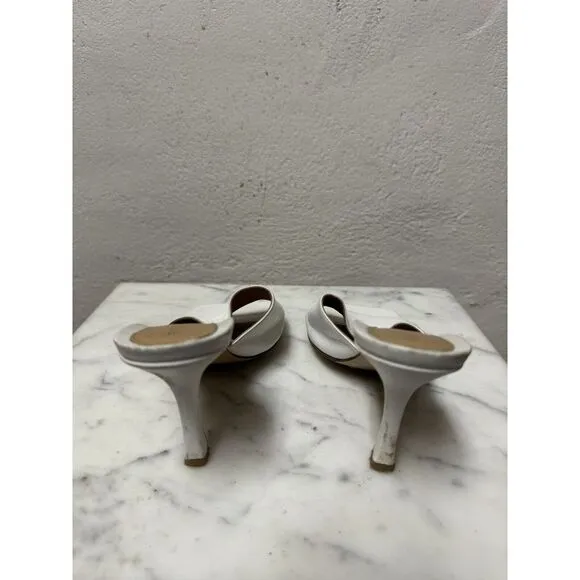 BOTEGGA VENETA‎ $990 WHITE NAPA LEATHER 3.5&quot; WEDGE HEEL SLIDE SANDALS - 6.5/36.5