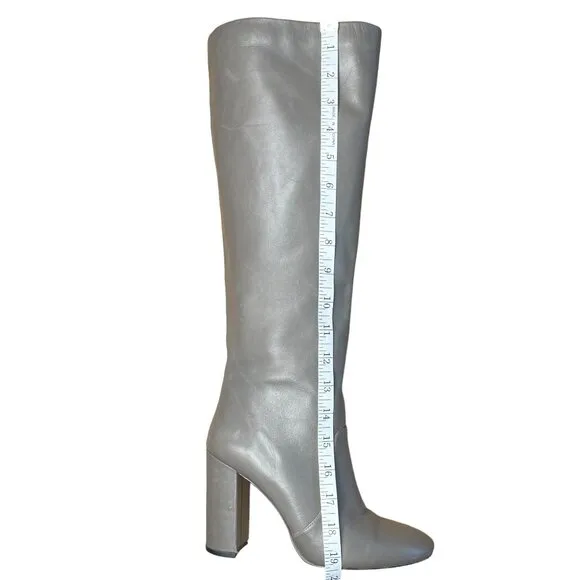 Botkier New York Gray Leather Heel Block Boots Exposed Zipper Women's Size 7.5M