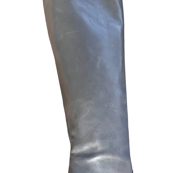Botkier New York Gray Leather Heel Block Boots Exposed Zipper Women's Size 7.5M