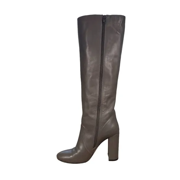 Botkier New York Gray Leather Heel Block Boots Exposed Zipper Women's Size 7.5M