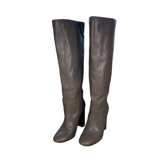 Botkier New York Gray Leather Heel Block Boots Exposed Zipper Women's Size 7.5M