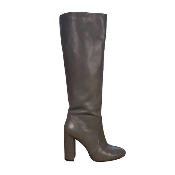 Botkier New York Gray Leather Heel Block Boots Exposed Zipper Women's Size 7.5M