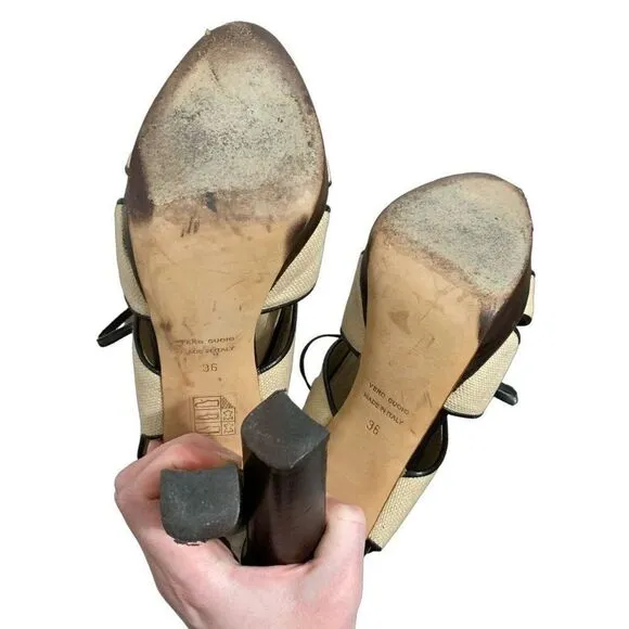 bottega veneta Authentic Beige Brown lace up Block High Heel slingback Sandals 6