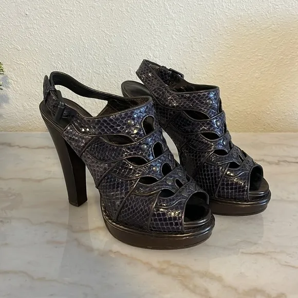 BOTTEGA VENETA heels Leather Python Animal print slingback platforms EU …