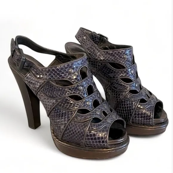 BOTTEGA VENETA heels Leather Python Animal print slingback platforms EU …