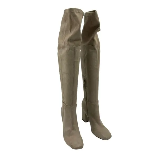 BP Cali Stretch Square-Toe Over-the-Knee Block Heel Boot Taupe Size 7 NWOB