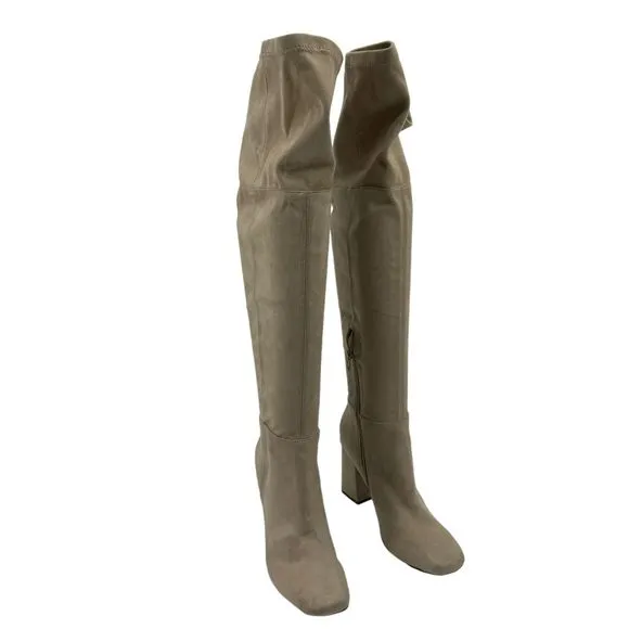 BP Cali Stretch Square-Toe Over-the-Knee Block Heel Boot Taupe Size 7 NWOB