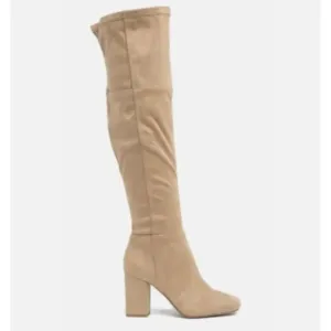 BP Cali Stretch Square-Toe Over-the-Knee Block Heel Boot Taupe Size 7 NWOB