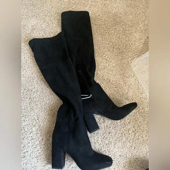 BP Over The Knee Black Suede Block Heel Boots Size 6