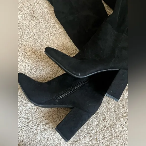 BP Over The Knee Black Suede Block Heel Boots Size 6