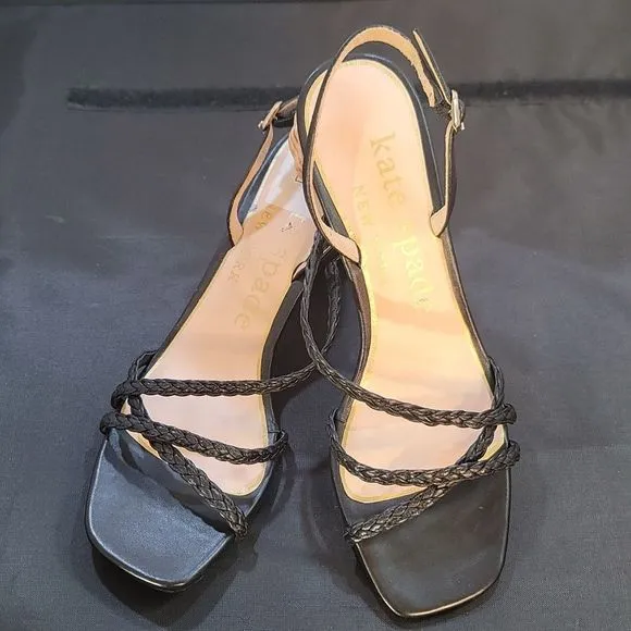 BRAND NEW KATE SPADE VALENCIA  RAFIA BALL STRAPPY SANDALS WITH WOVEN HEEL