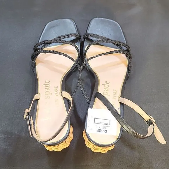 BRAND NEW KATE SPADE VALENCIA  RAFIA BALL STRAPPY SANDALS WITH WOVEN HEEL