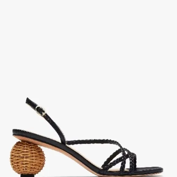 BRAND NEW KATE SPADE VALENCIA  RAFIA BALL STRAPPY SANDALS WITH WOVEN HEEL