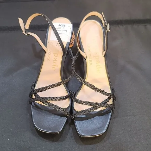 BRAND NEW KATE SPADE VALENCIA  RAFIA BALL STRAPPY SANDALS WITH WOVEN HEEL