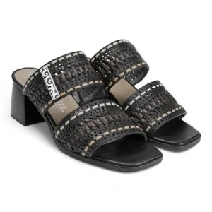 BRIGHTON Tonia‎ Black Sandals Wedge Heels size 8 1/2 8.5 Leather Shoes Silver