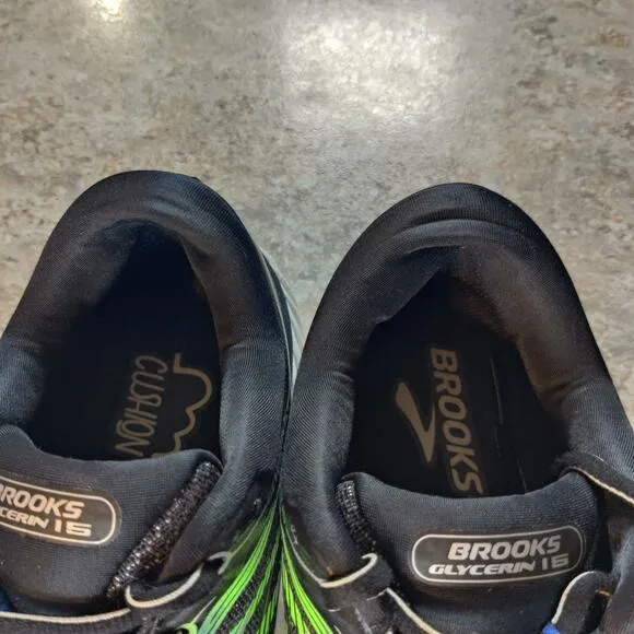 Brooks Men Size 10.5 D Glycerin 15 Shoes Black Blue Green Running *Read Desc.