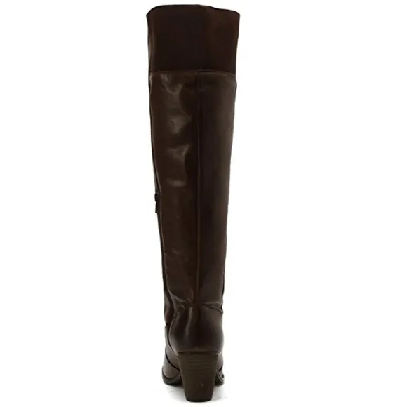 Brown Genuine Leather Block Heel Knee High Boots