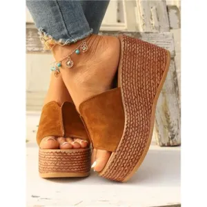 Brown Wedge Heel Women's Sandals, Women's Brown Wedge Platform Sandals