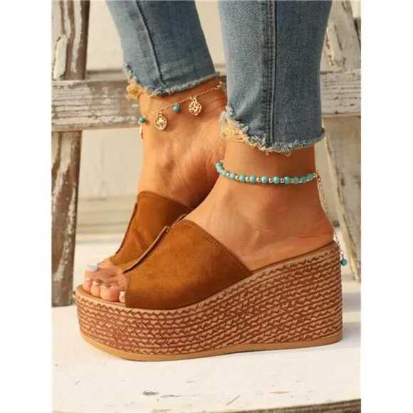 Brown Wedge Heel Women's Sandals, Women's Brown Wedge Platform Sandals