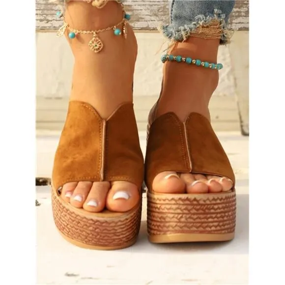 Brown Wedge Heel Women's Sandals, Women's Brown Wedge Platform Sandals
