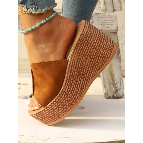 Brown Wedge Heel Women's Sandals, Women's Brown Wedge Platform Sandals