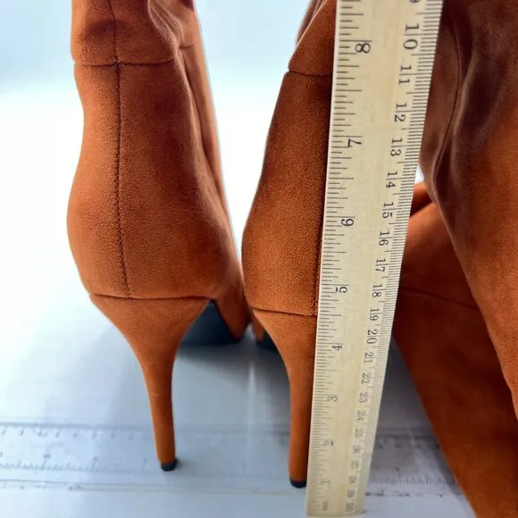 Brown Women Chic Faux Suede Knee High Long Boots Pointed Toe High Heel Shoes