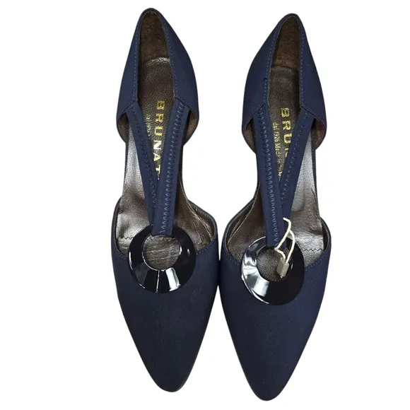 Brunate Made in Italy Flex Step Low Heel Pumps NIB w/ Dust Bag Navy Blue Size 6
