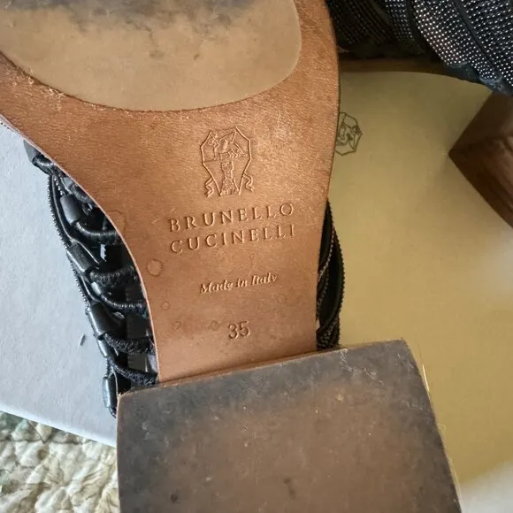 BRUNELLO CUCINELLI Dark gray Monili Block Heel Sandal 35