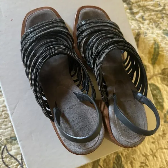 BRUNELLO CUCINELLI Dark gray Monili Block Heel Sandal 35