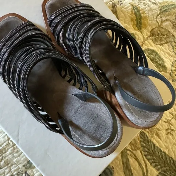 BRUNELLO CUCINELLI Dark gray Monili Block Heel Sandal 35