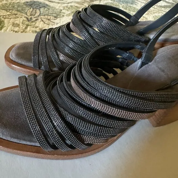 BRUNELLO CUCINELLI Dark gray Monili Block Heel Sandal 35