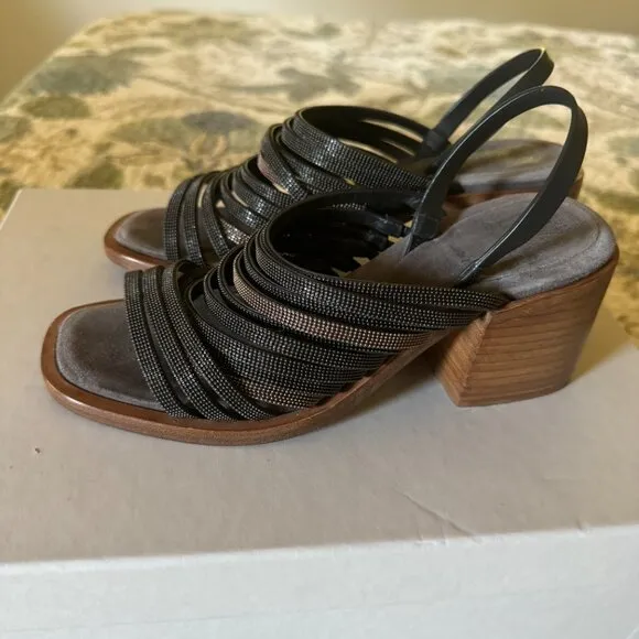 BRUNELLO CUCINELLI Dark gray Monili Block Heel Sandal 35